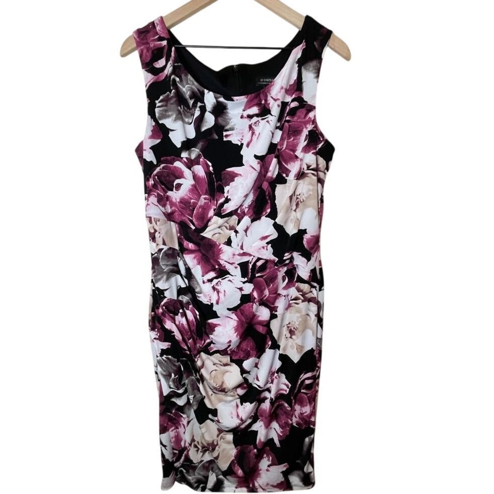 Le Chateau Women's‎ Sz XXL Faux Wrap Sleeveless Dress Black, Pink, White Flowers